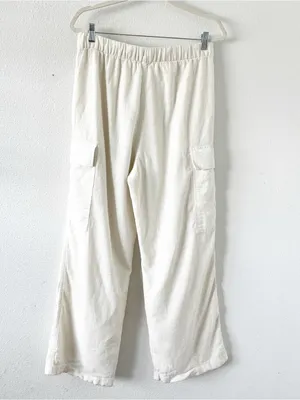 Calvin Klein Ivory Linen Blend Pull On Wide Leg Cargo Pants thumbnail 7