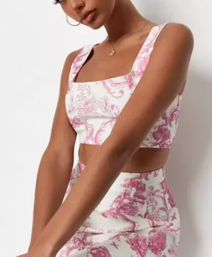 Pink Porcelain Print Scoop Neck Crop Top thumbnail 1