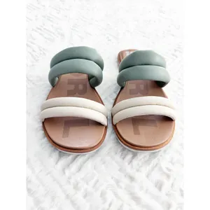 Sorel Ella II Puff Slide Sandals Sage Green Chalk Leather Comfort Coastal Chic thumbnail 5