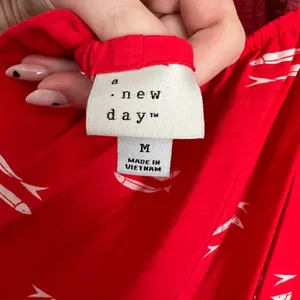 A new day Red Dress with White fish Pattern thumbnail 3