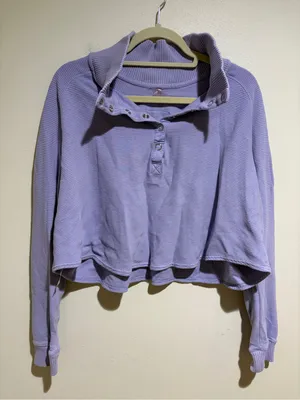 Free People FP Movement So Fly Henley Snap Neck Ribbed Pullover Purple Medium thumbnail 4