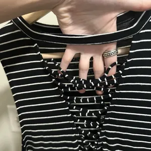 American Eagle Soft and Sexy Black and White Striped V-neck Tank Top size medium thumbnail 3