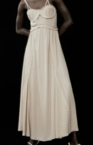 ZARA NWT Long Strappy Maxi Dress in Sand thumbnail 1