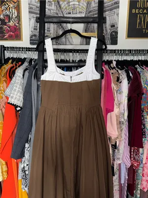 Moon River Two Tone Drop Waist Peekaboo Midi Dress Brown White Women’s Large thumbnail 6