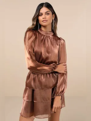 Lulus Ideal Behavior Metallic Tiered Mini Dress thumbnail 4