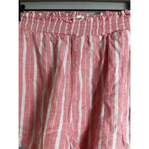 Aerie Pink‎ White Striped Linen Blend Smocked High Waist Shorts Womens Large thumbnail 2
