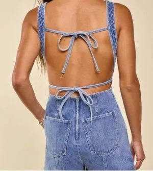Blue Blush Denim Romper thumbnail 2