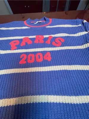 Altar'd State Striped Chunky Knit Fisherman Sweater Slouchy Blue Beige Size M thumbnail 5