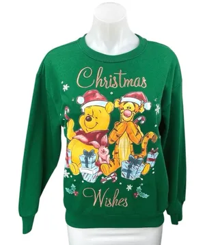 Disney Winnie The Pooh Light Up Christmas Green Graphic Sweatshirt Sweater Top thumbnail 1