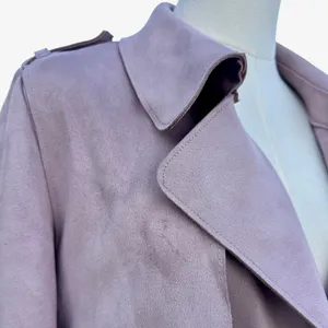 Zara Faux Suede Lavender Trench Coat Dusty Lilac Tie Waist Soft Minimalist S thumbnail 7