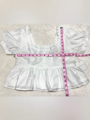 Altar’d State White Puff-Sleeve Ruffled Crop Top Size Medium thumbnail 5