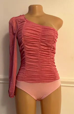 Kate Kasin Hot Pink Ripple Rib One Shoulder thumbnail 1
