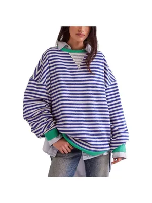FREE PEOPLE Classic Striped Oversized Crewneck / Sand Dollar Combo thumbnail 4