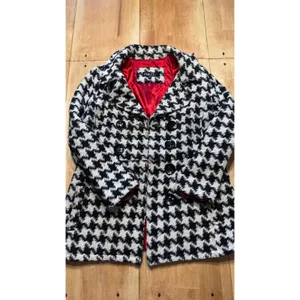 rue21 Womens Houndstooth Double Breasted Pea Coat Black White Wool Blend XL‎ thumbnail 2