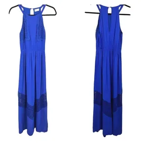 Altard State Royal Blue Crochet Lace Mala Maxi Dress Halter Neck Elastic Waist S thumbnail 2
