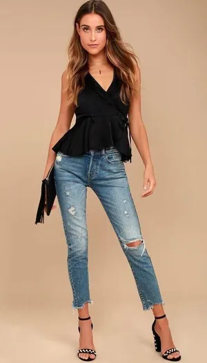 NWT Sz 0 Free People Suit Up Black Satin Wrap Top thumbnail 4