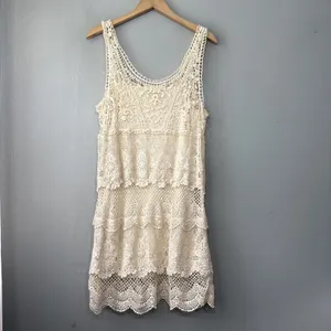 AEO American Eagle Dress Size Medium Cream Crochet Lace Boho Romantic Hippie thumbnail 3