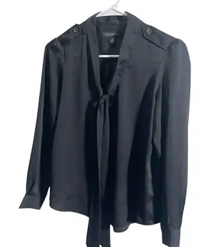 Banana‎ Republic XS Womens Black Tie Neck Buttoned Blouse thumbnail 1