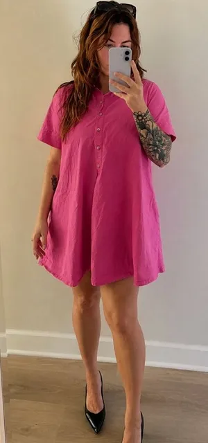 ANTHROPOLOGIE Pollie Short Sleeve Swing Tunic Mini Dress in Pink Size Medium thumbnail 1