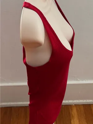 Reformation Carla red ribbed Sleeveless Square-Neck Tank Top, size S Made in USA thumbnail 9