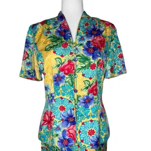 Adrianna Papell Size 6 Vintage Two Piece‎ Skirt Top Suit Set 100% Silk Floral thumbnail 6