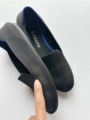 Rothy's The Loafer Black with Blue Trim Slip On Shoes thumbnail 6