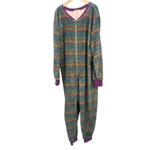 Natural Life Pajamas One Piece‎ Fleece Union Suit Womens Sz Large XL Purple Boho thumbnail 2