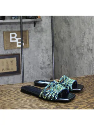 NWT INC International Concepts Tianah Embellished Flat Sandals Blue Bling 5M thumbnail 2