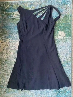 Vintage 60s Neal-McClintock black crepe sleeveless swing dress, size 12 large thumbnail 1