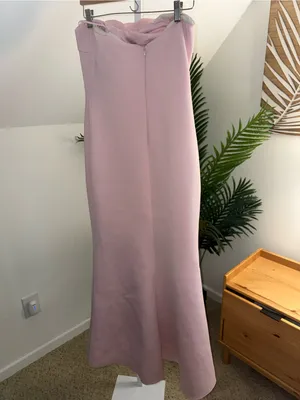 Badgley Mischka Strapless Pink Maxi Gown with Floral Appliqué 10 thumbnail 8