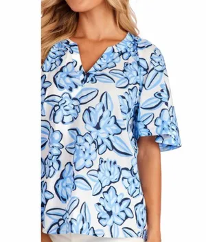 NWT Mud Pie Anderson Top Cotton Boxy Blouse Blue White Floral Size Small thumbnail 4