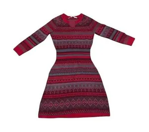 Athleta Womens Red‎ Fair Isle Sweater Dress Long Sleeve Cotton Blend Cabin Small thumbnail 1