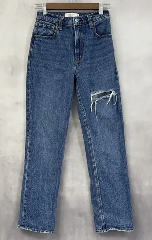 Abercrombie Fitch The 90s‎ Straight Jeans Women 25 0S Distressed Grunge Urban thumbnail 1