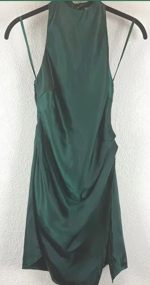Selfie Leslie Satin Halter Bodycon Mini‎ Dress Jade Emerald Green Holiday Party thumbnail 1