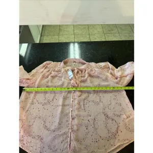 Free People Blouse Sz S Pink Ruffle Tie Neck‎ Sheer Boho OB1828859 Flowy thumbnail 10