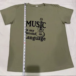 Music Is My Second Language Graphic‎ T-Shirt Olive Green Cotton XL Short Sleeve thumbnail 8