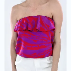 Amanda Uprichard Silk Pink and Purple Strapless Top Size Medium thumbnail 2