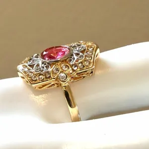 Art Deco Style pink rhinestone Cocktail Ring Gold thumbnail 2