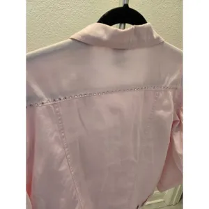 Las Olas Vintage Pink Denim Jacket Rhinestone Studded Y2K Jean Coat Women Size L thumbnail 6