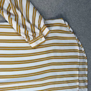 LOFT Women's Medium White Yellow Stripe Long Sleeve Keyhole Back Blouse Top thumbnail 4