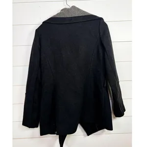 BCBGeneration Women's Wool Blend Knit Trim Trench Coat Black Gray Size Medium thumbnail 4