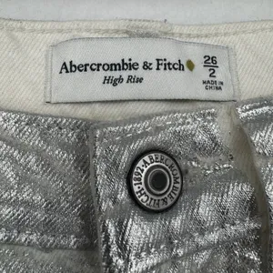 Abercrombie & Fitch Silver Metallic Denim Midi Skirt High Rise Chic Boho Size 26 thumbnail 7