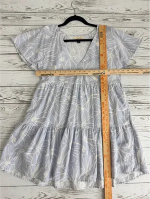Universal Thread Womens XS Blue Floral Linen Blend Tiered Mini Dress Cottagecore thumbnail 9