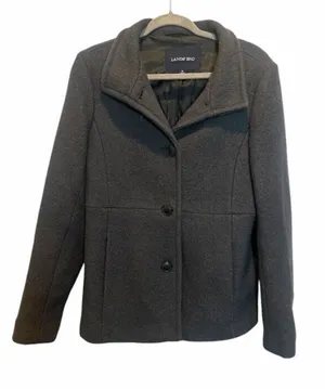 Lands' End Button Up Coat Jacket Womens Size‎ 10 Grey Wool Blend Peacoat Office thumbnail 1