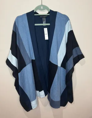 White House Black Market NWT Color Block Poncho Women's One Size Fits‎ All Blue thumbnail 1