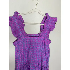 Uncle Frank Purple Boho Mini Dress Ruffle Sleeve Cotton Pockets Small thumbnail 4