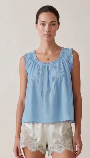 NWT Few Moda Violetta Cotton Top size Small S Blue lace tank Sorella thumbnail 1