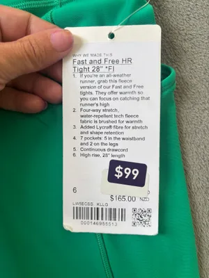 Lululemon Fast and Free High-Rise Fleece Tight 28" Kelly Green Size 6 thumbnail 3