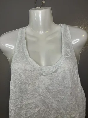 Free People Tank Top Womens Small Silver Lurex Scoop Neck Racerback Cropped thumbnail 1