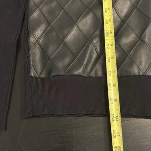 Sioni‎ Black Quilted Faux Leather Knit Bomber Jacket Sweater Large thumbnail 2